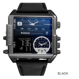 BOAMIGO Big Square Dial 3 TimeZone Stylish Watch For Men